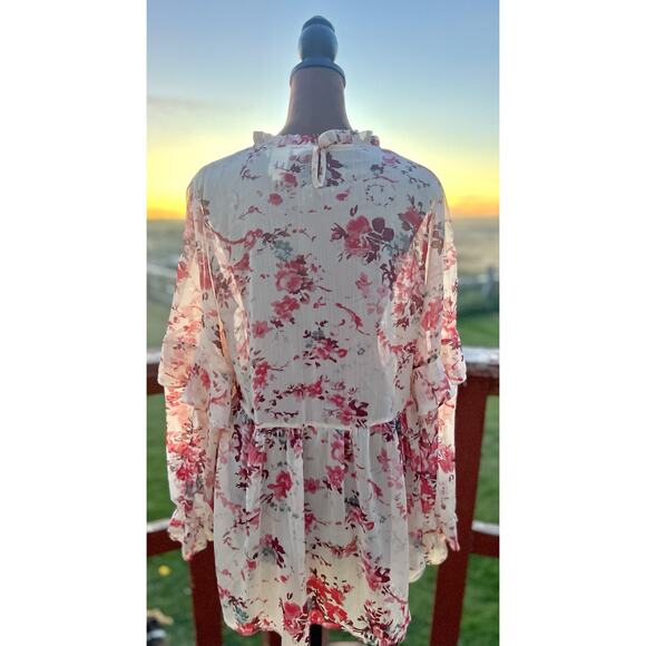 Sundance | Rose Floral Baby Doll Ruffle Romantic Sheer Blouse | Size M - Picture 5 of 7
